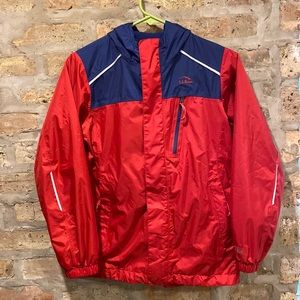 LL Bean Kids’ Trail Model Rain Jacket, Lined, Hooded Colorblock Youth Med 10-12